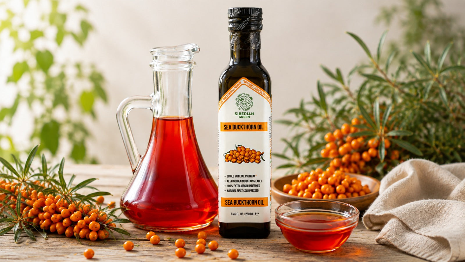 Flacone di olio di olivello spinoso