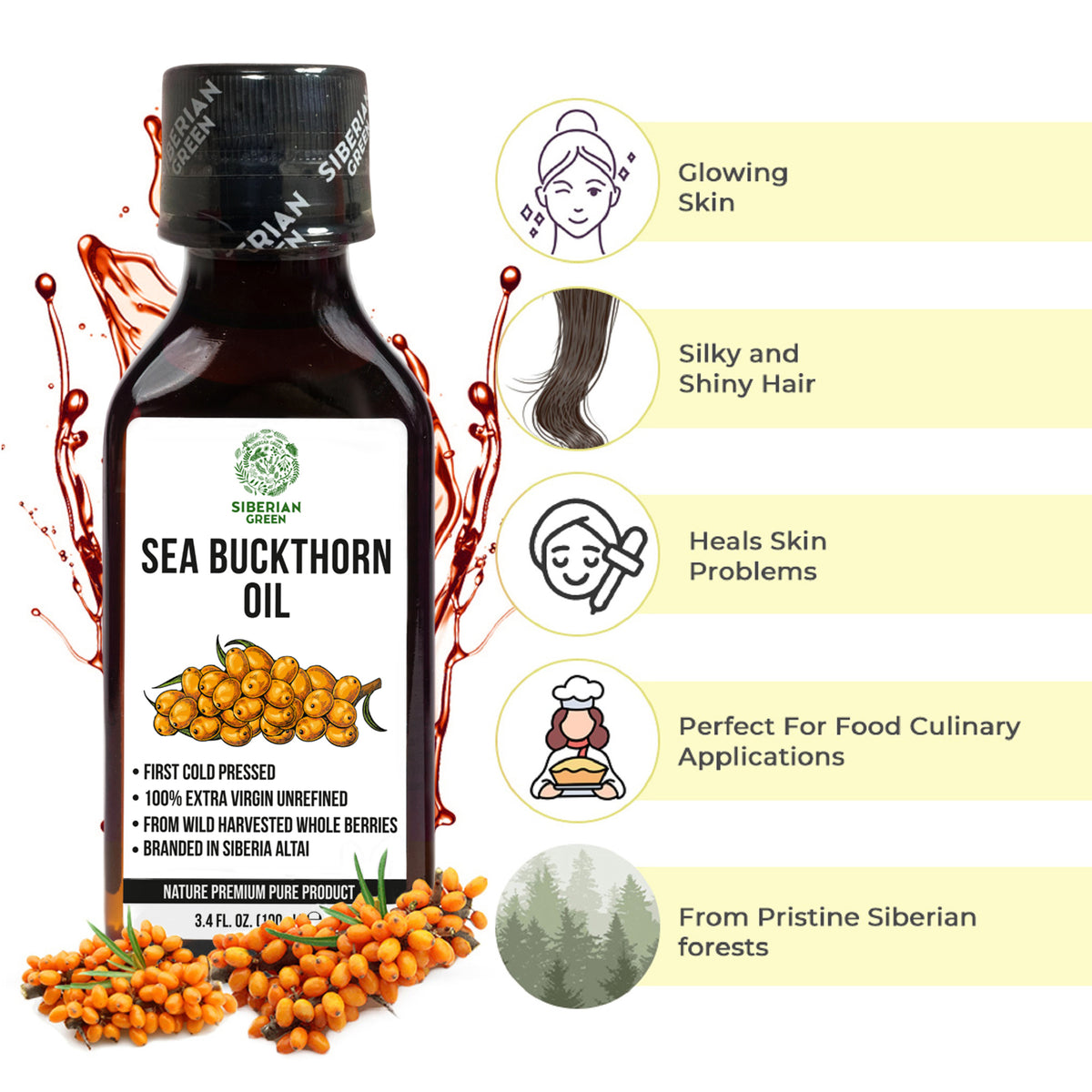 Olio di olivello spinoso siberiano - Extravergine spremuto a freddo (100ml)
