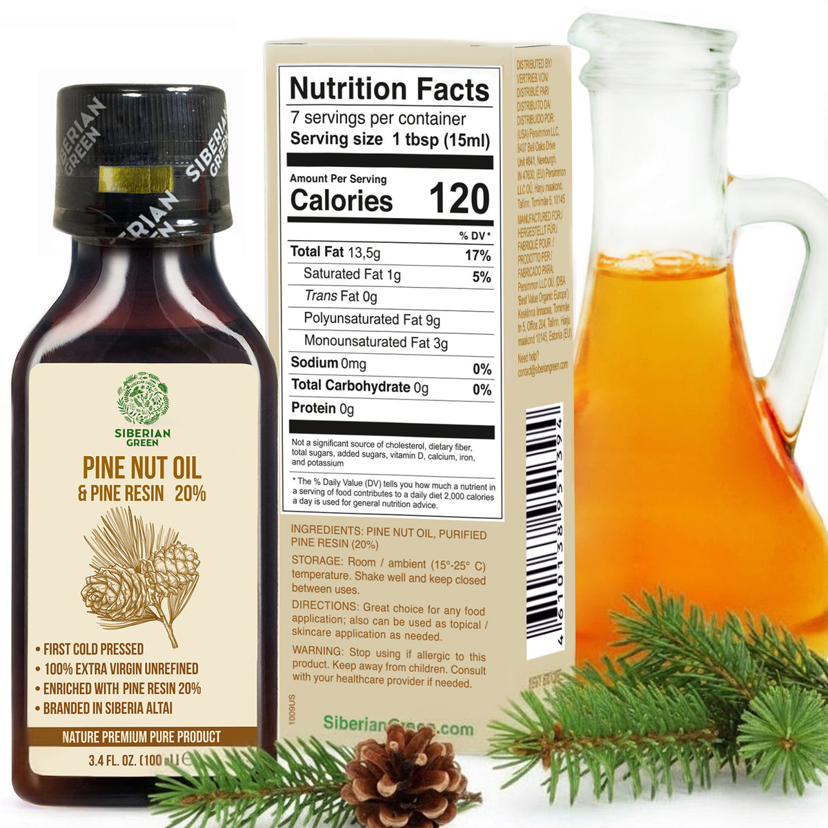 Aceite de piñones siberianos con resina de cedro - 100 ml | 100 % natural y prensado en frío