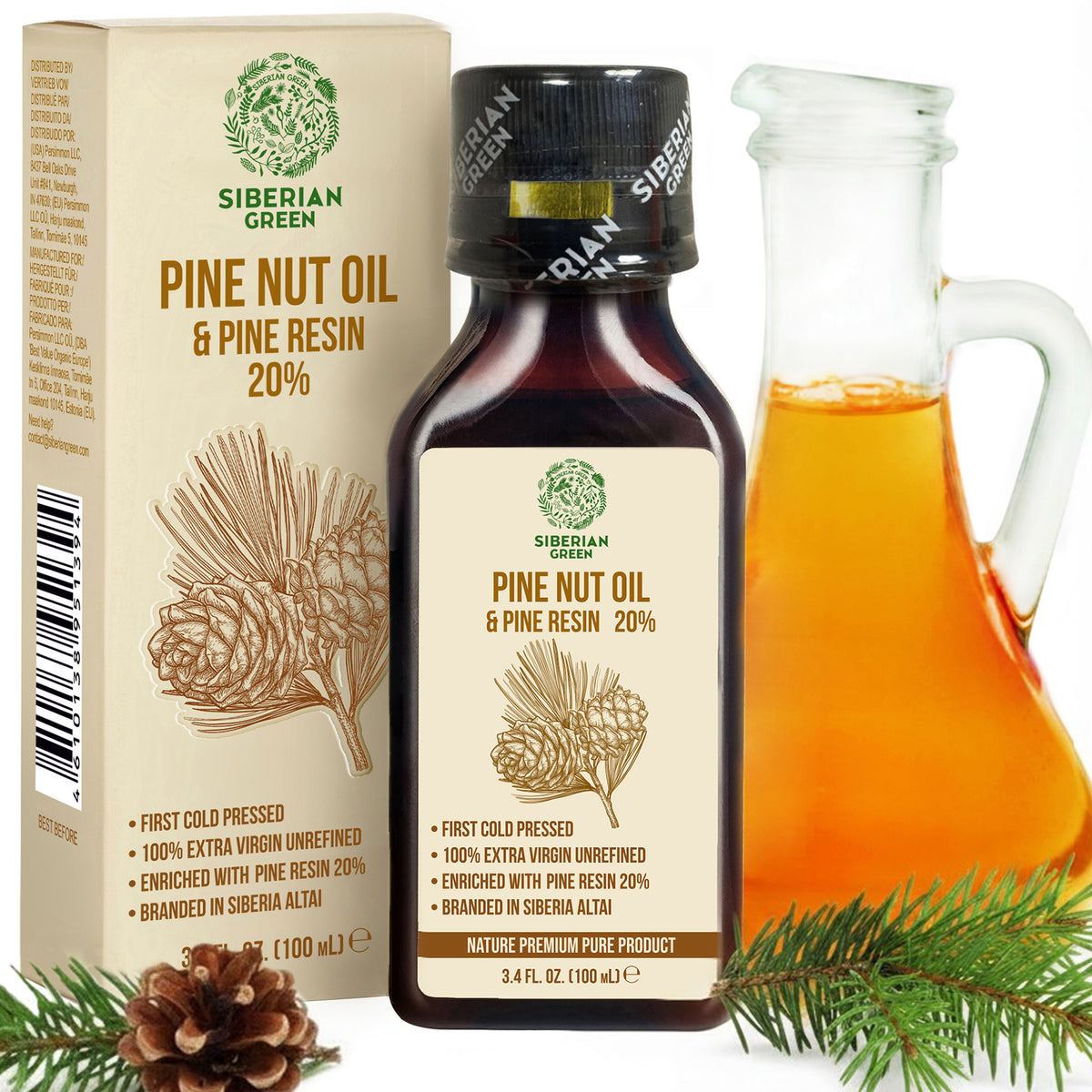 Aceite de piñones siberianos con resina de cedro - 100 ml | 100 % natural y prensado en frío