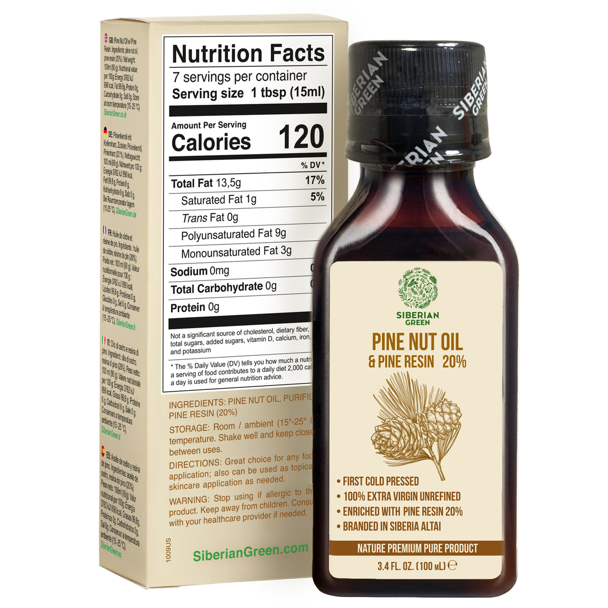 Olio di pinoli siberiani con resina di cedro - 100ml | 100% naturale e spremuto a freddo
