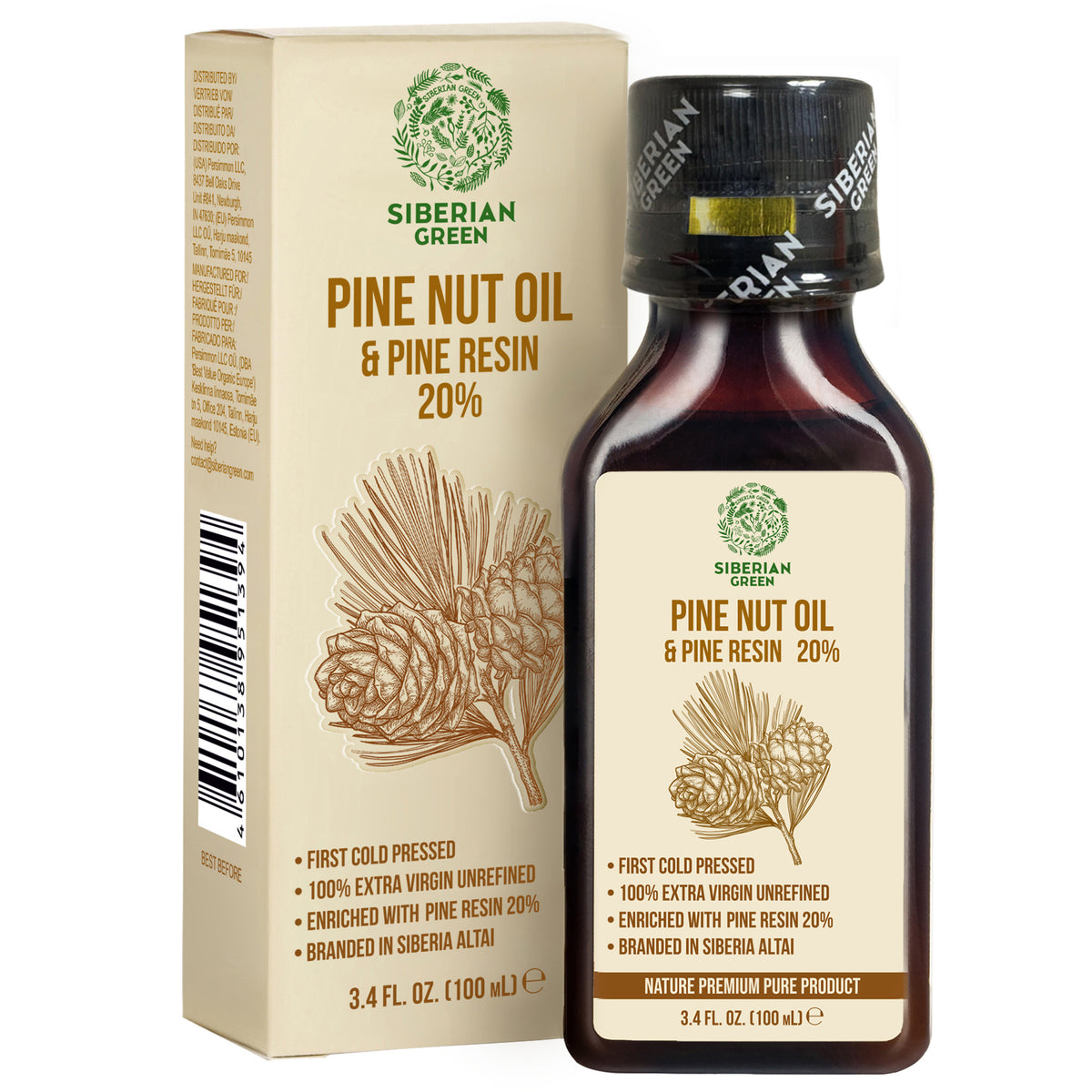 Aceite de piñones siberianos con resina de cedro - 100 ml | 100 % natural y prensado en frío