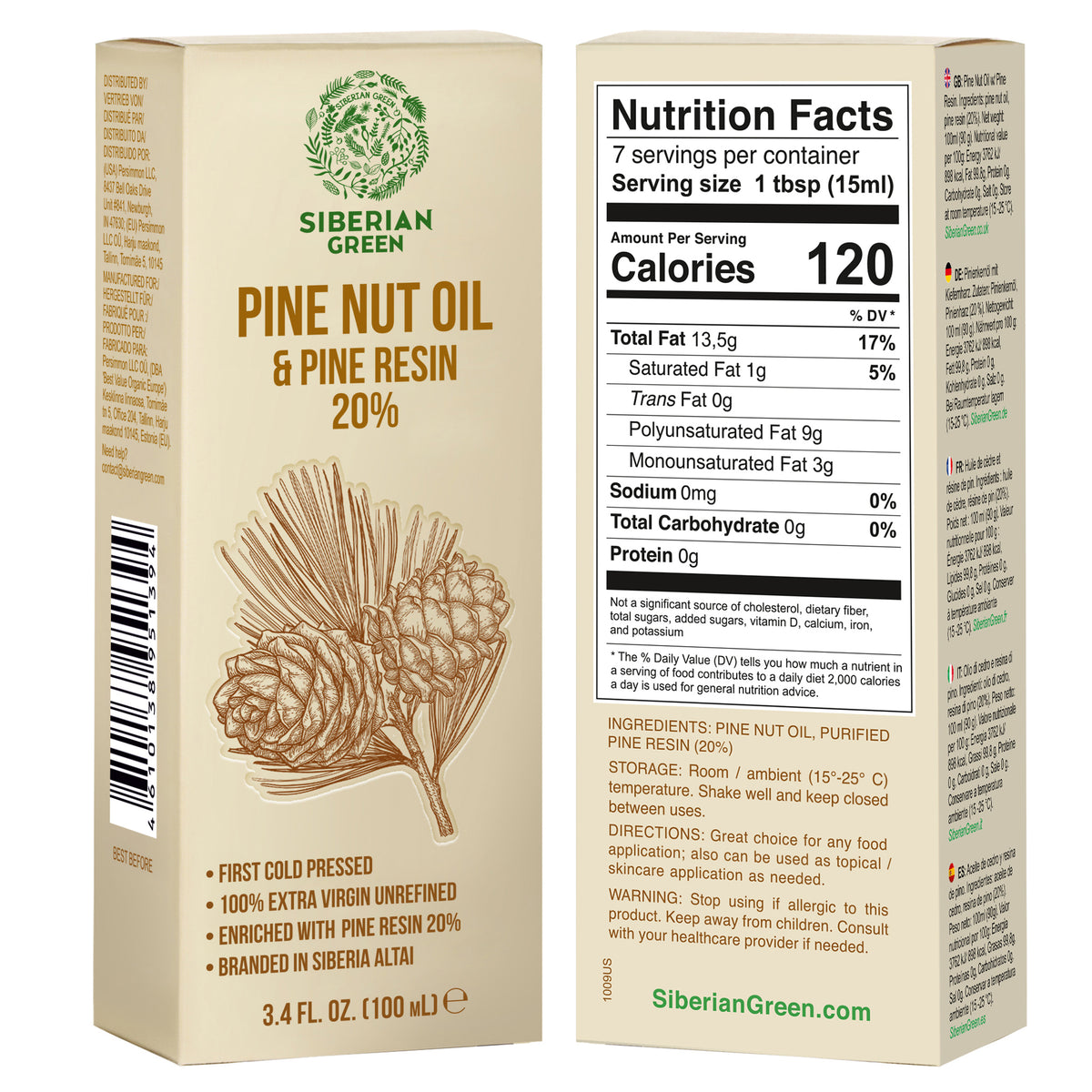 Olio di pinoli siberiani con resina di cedro - 100ml | 100% naturale e spremuto a freddo