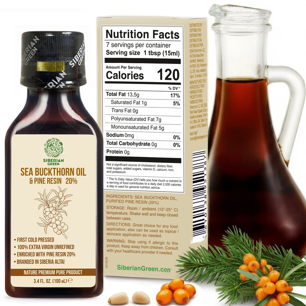 Olio di Olivello Spinoso Siberiano con Resina di Pino Cedro | 100ml Extravergine Spremuto a Freddo