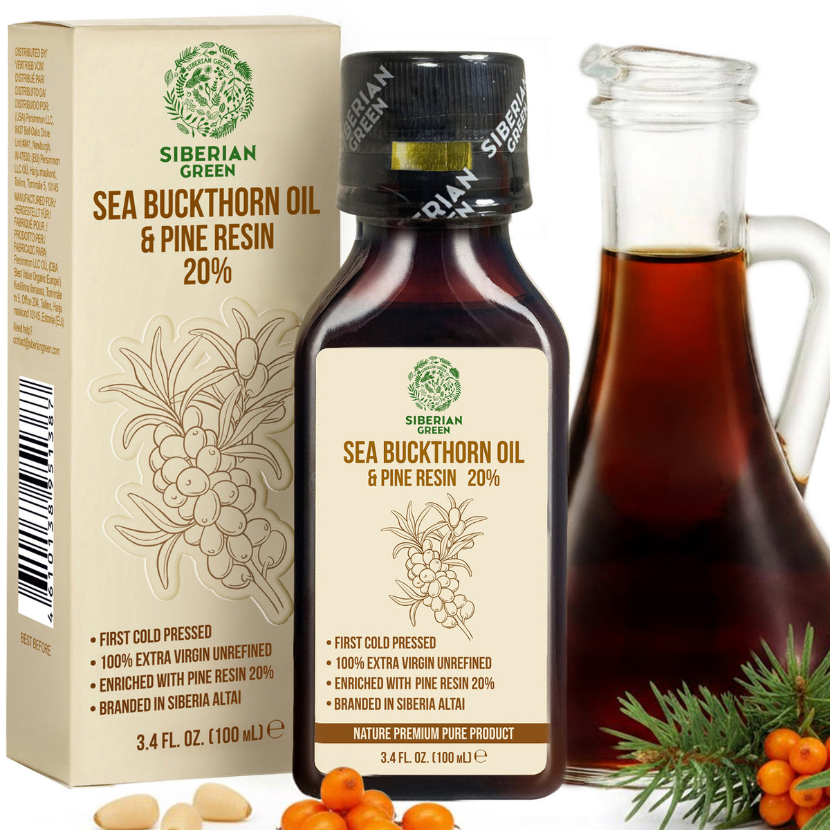 Olio di Olivello Spinoso Siberiano con Resina di Pino Cedro | 100ml Extravergine Spremuto a Freddo