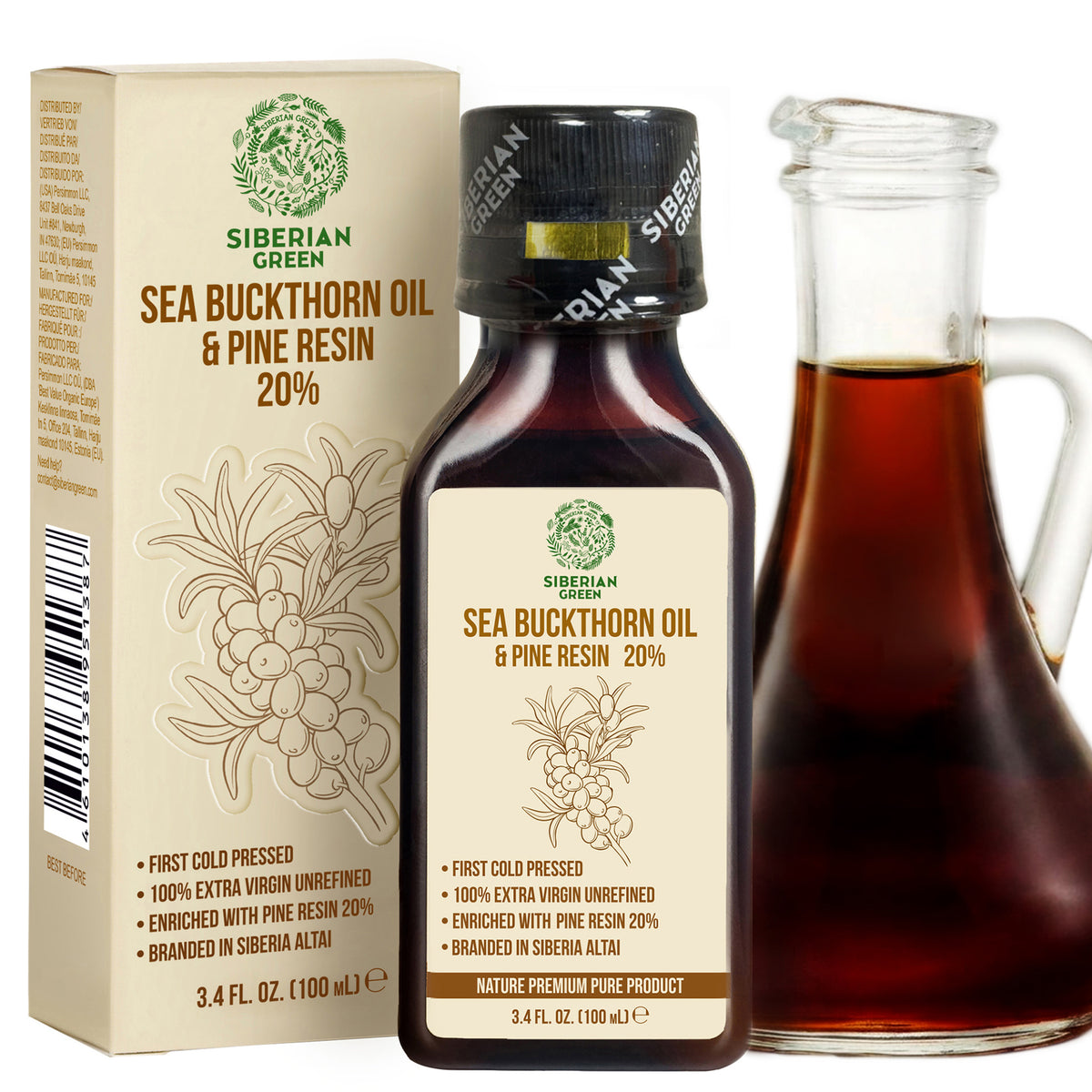 Siberian Sea Buckthorn Oil with Pine Cedar Resin | 100ml Extra Virgin Cold Pressed