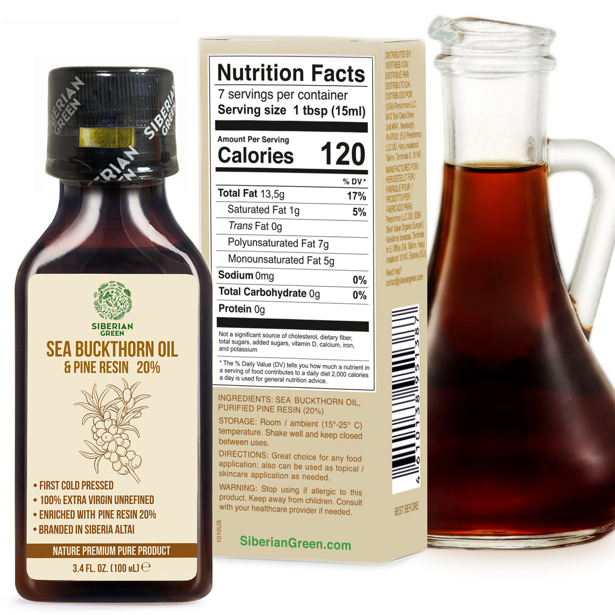 Siberian Sea Buckthorn Oil with Pine Cedar Resin | 100ml Extra Virgin Cold Pressed