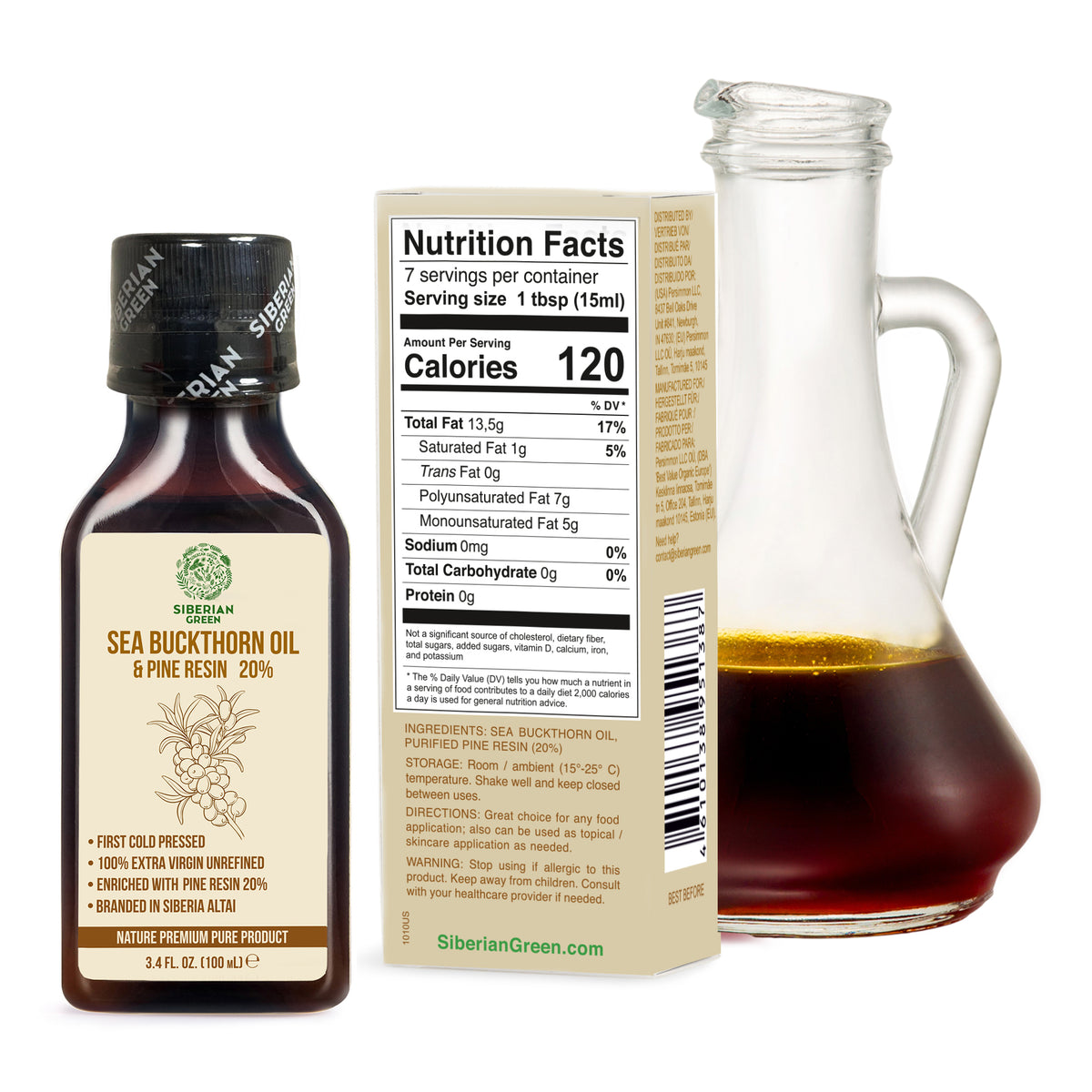 Sibirisches Sanddornöl mit Kiefern-Zedernharz | 100ml Extra Nativ Kaltgepresst