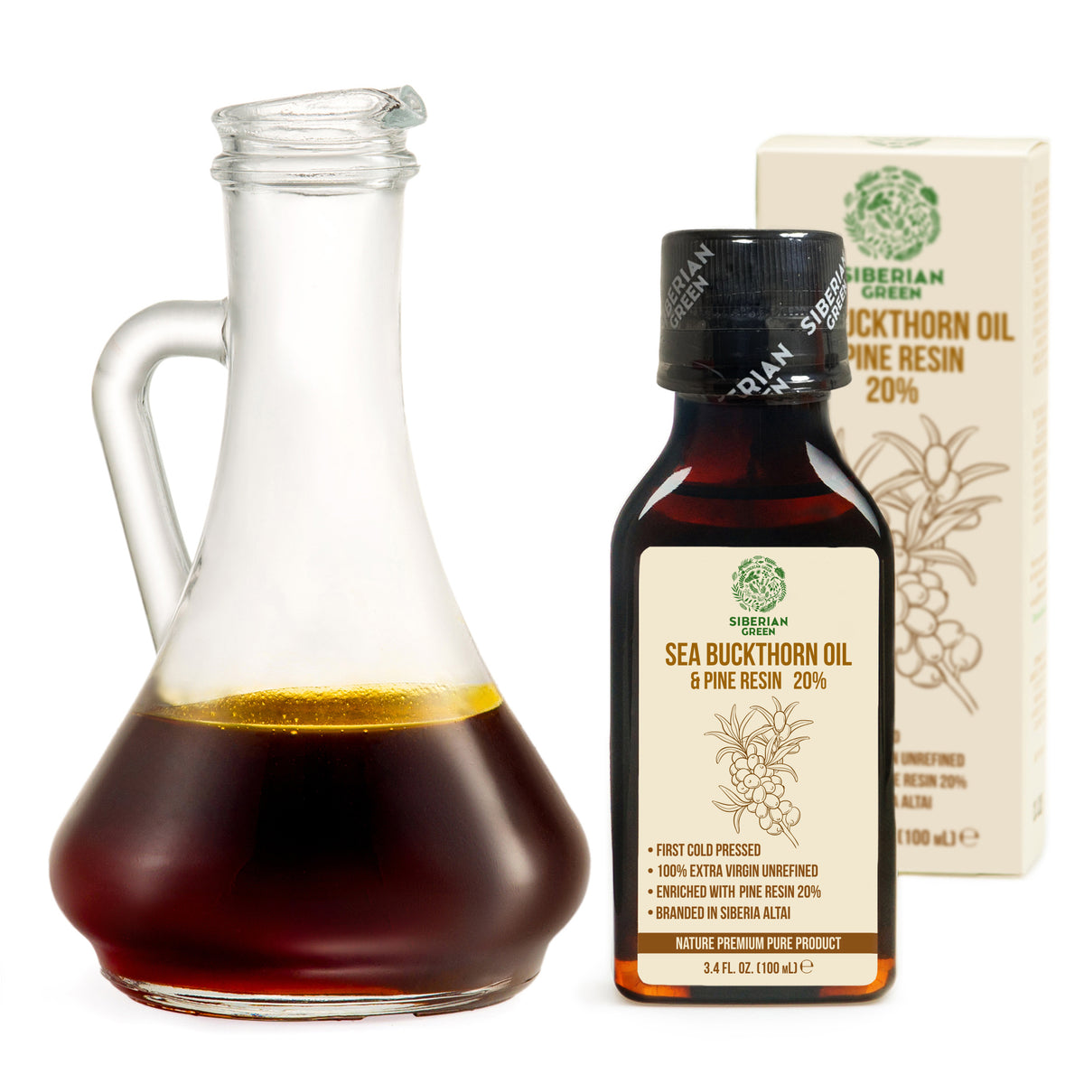 Sibirisches Sanddornöl mit Kiefern-Zedernharz | 100ml Extra Nativ Kaltgepresst