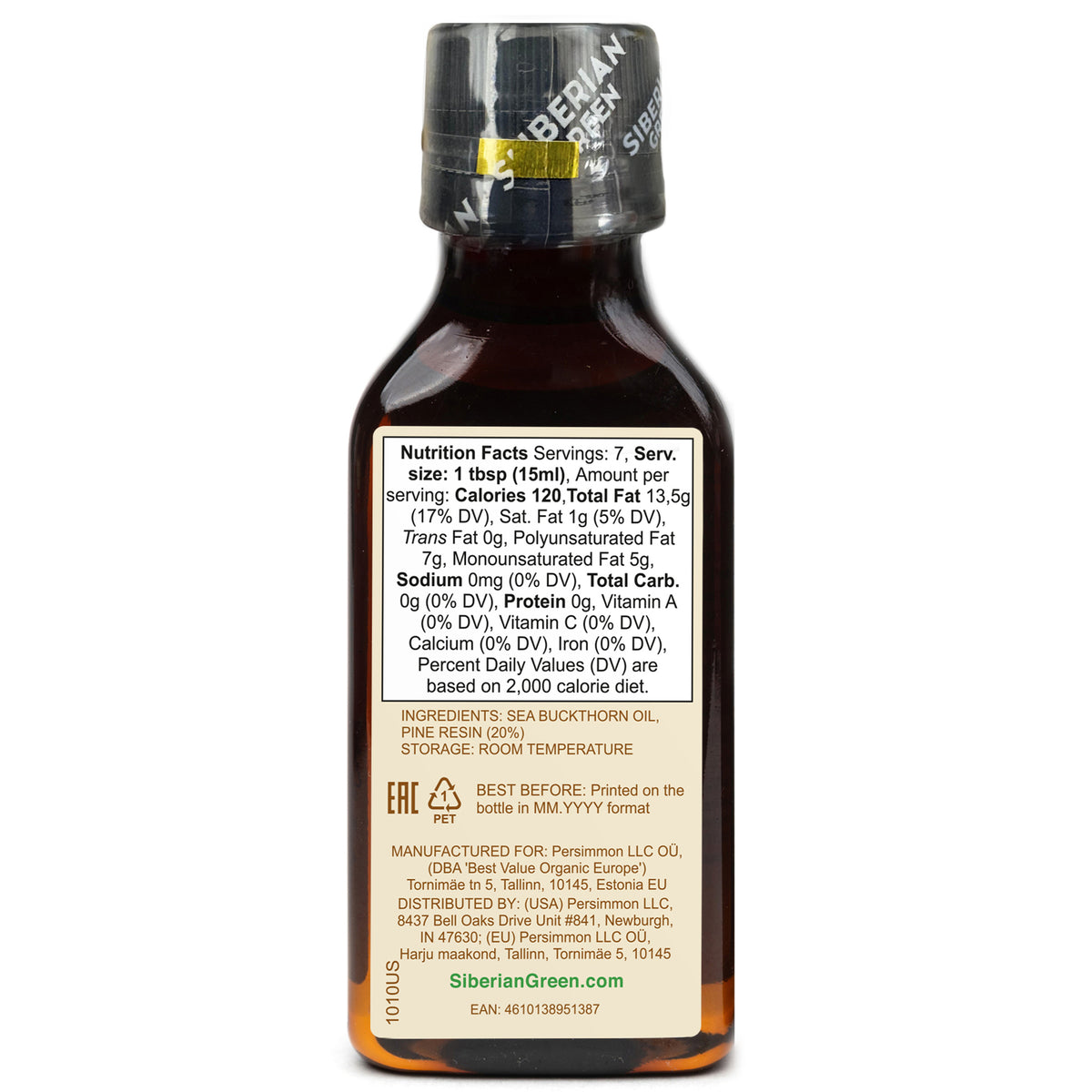 Sibirisches Sanddornöl mit Kiefern-Zedernharz | 100ml Extra Nativ Kaltgepresst