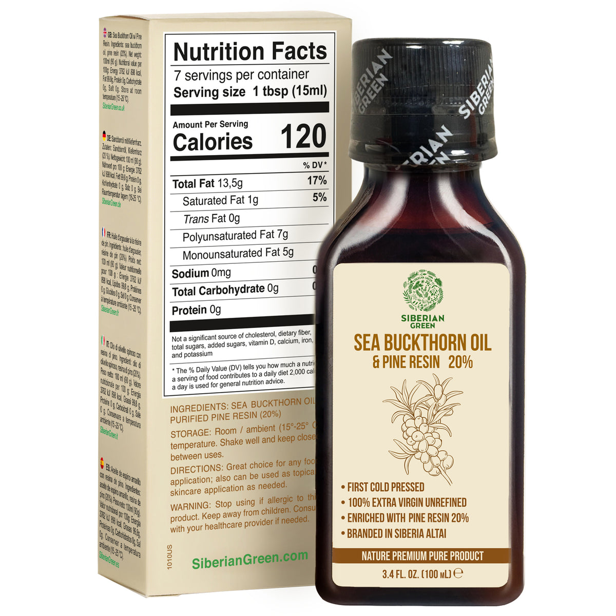 Sibirisches Sanddornöl mit Kiefern-Zedernharz | 100ml Extra Nativ Kaltgepresst