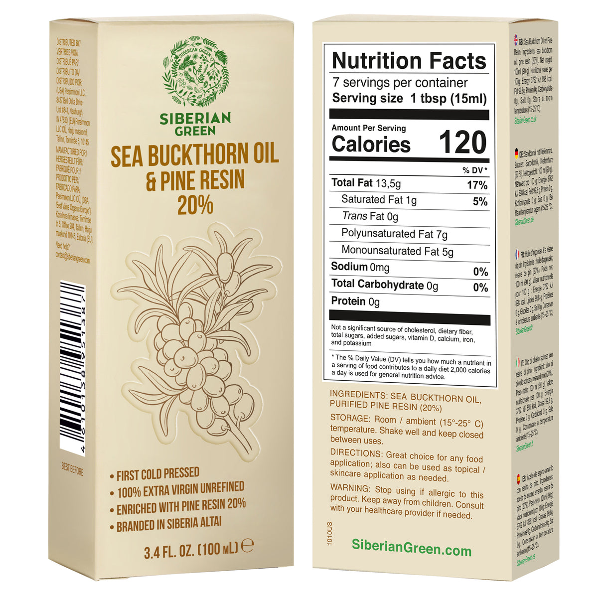 Sibirisches Sanddornöl mit Kiefern-Zedernharz | 100ml Extra Nativ Kaltgepresst