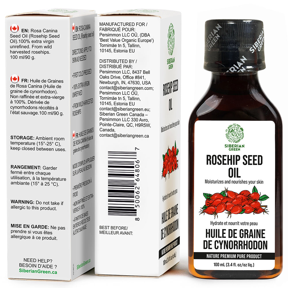 Siberian Green Wild Harvested Rosehip Seed Oil 100ml | Extra Virgin 100% Natural Skin and Wellness