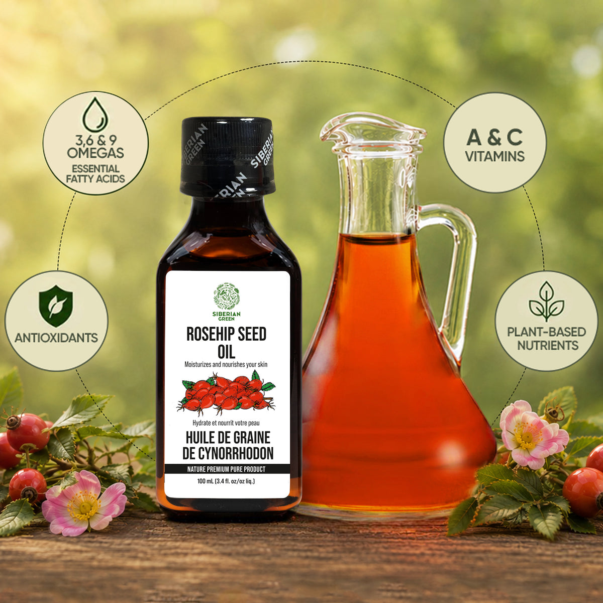 Olio biologico di semi di rosa canina 100 ml – Olio vegetale spremuto a freddo per viso, pelle e capelli