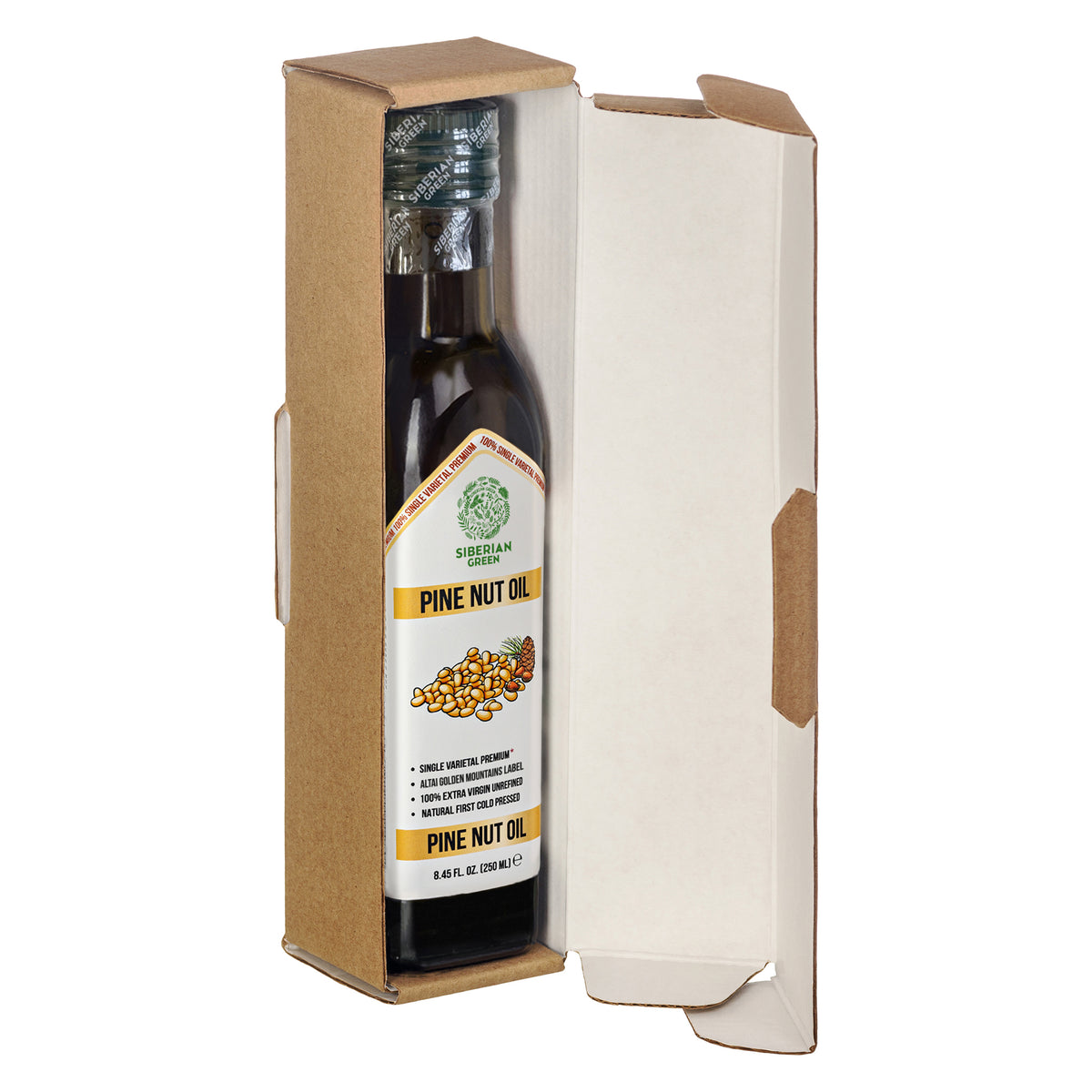 Siberian Green Organic Pine Nut Oil – Cold Pressed | 250ml Glass Bottle