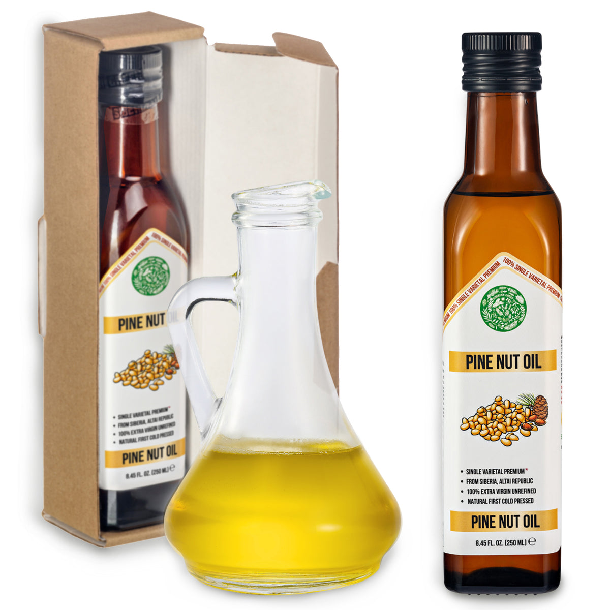 Siberian Green Organic Pine Nut Oil – Cold Pressed | 250ml Glass Bottle