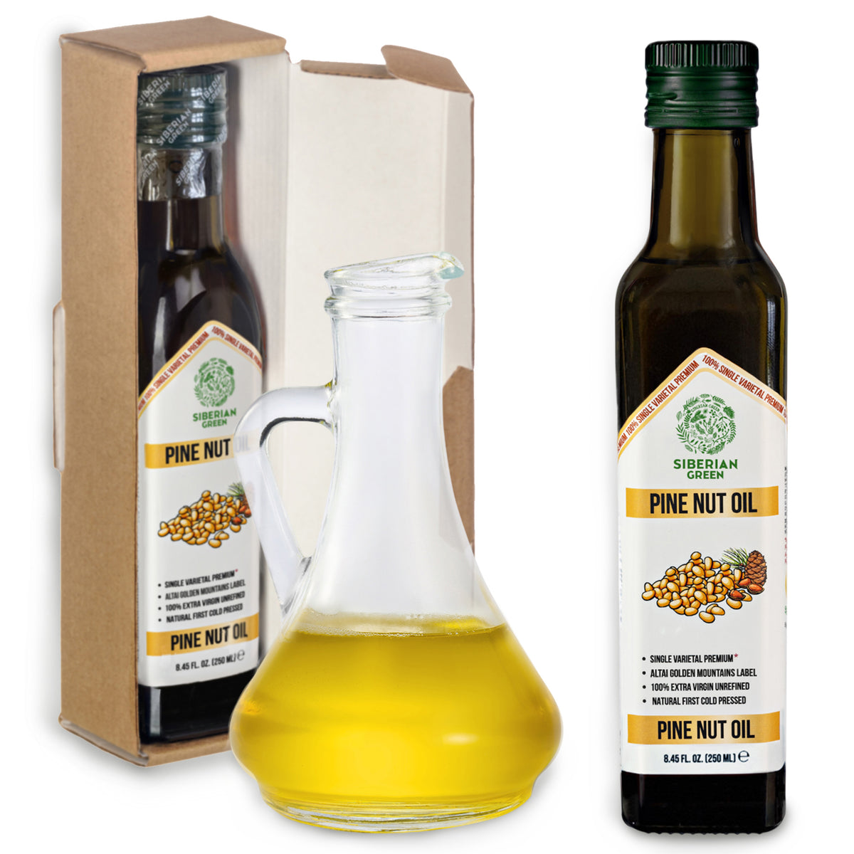 Siberian Green Organic Pine Nut Oil – Cold Pressed | 250ml Glass Bottle