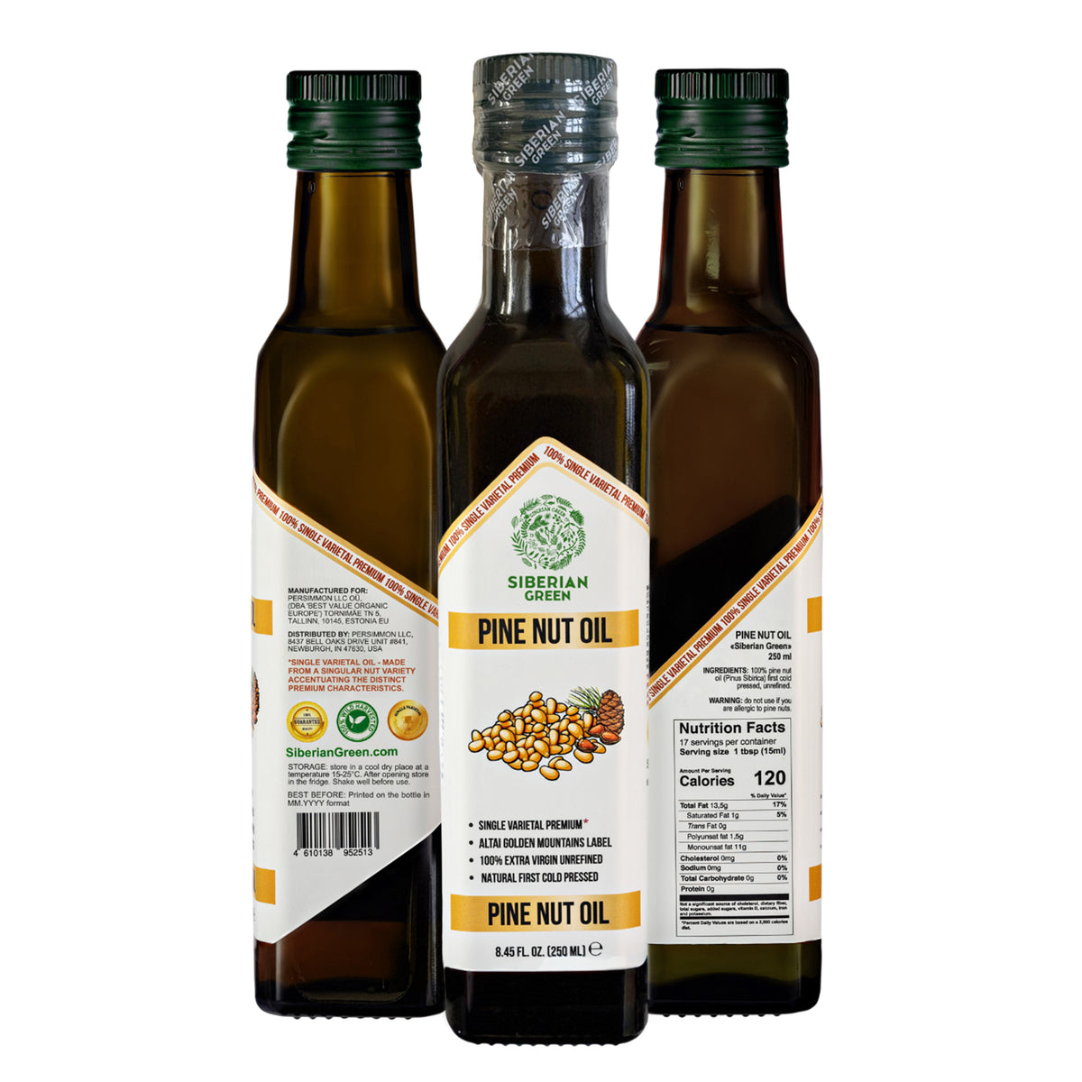 Siberian Green Organic Pine Nut Oil – Cold Pressed | 250ml Glass Bottle