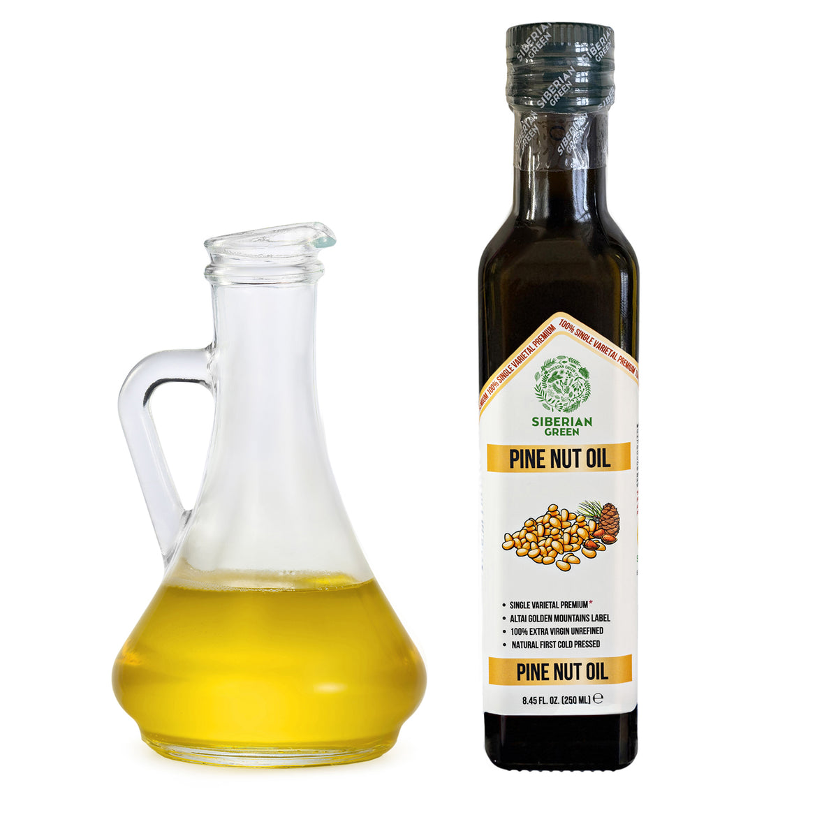 Siberian Green Organic Pine Nut Oil – Cold Pressed | 250ml Glass Bottle