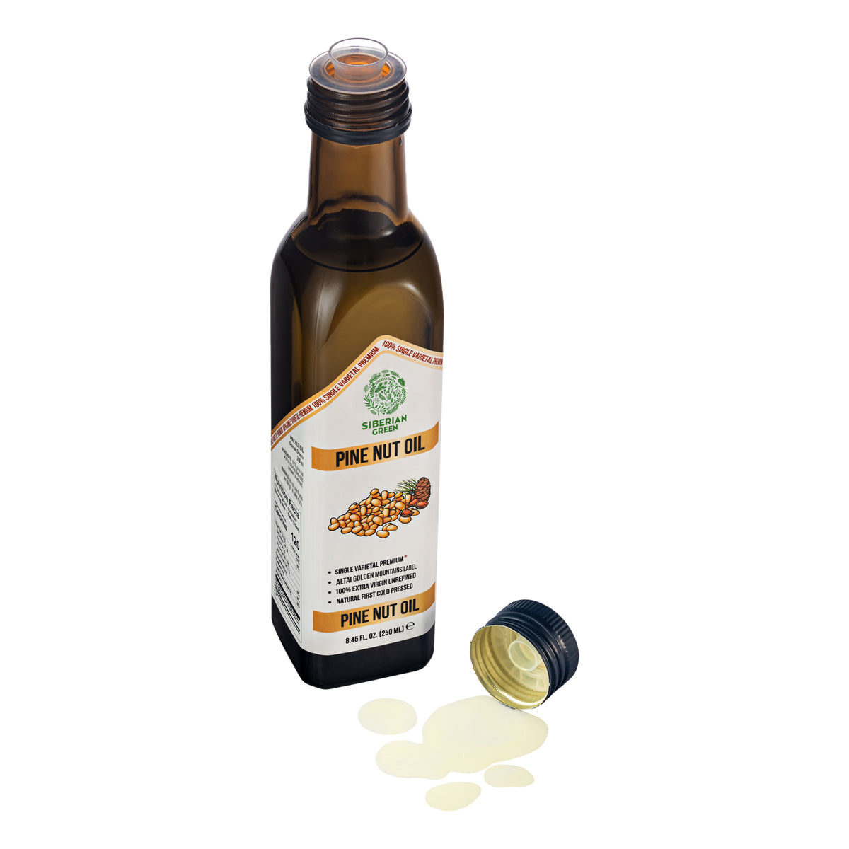 Siberian Green Organic Pine Nut Oil – Cold Pressed | 250ml Glass Bottle