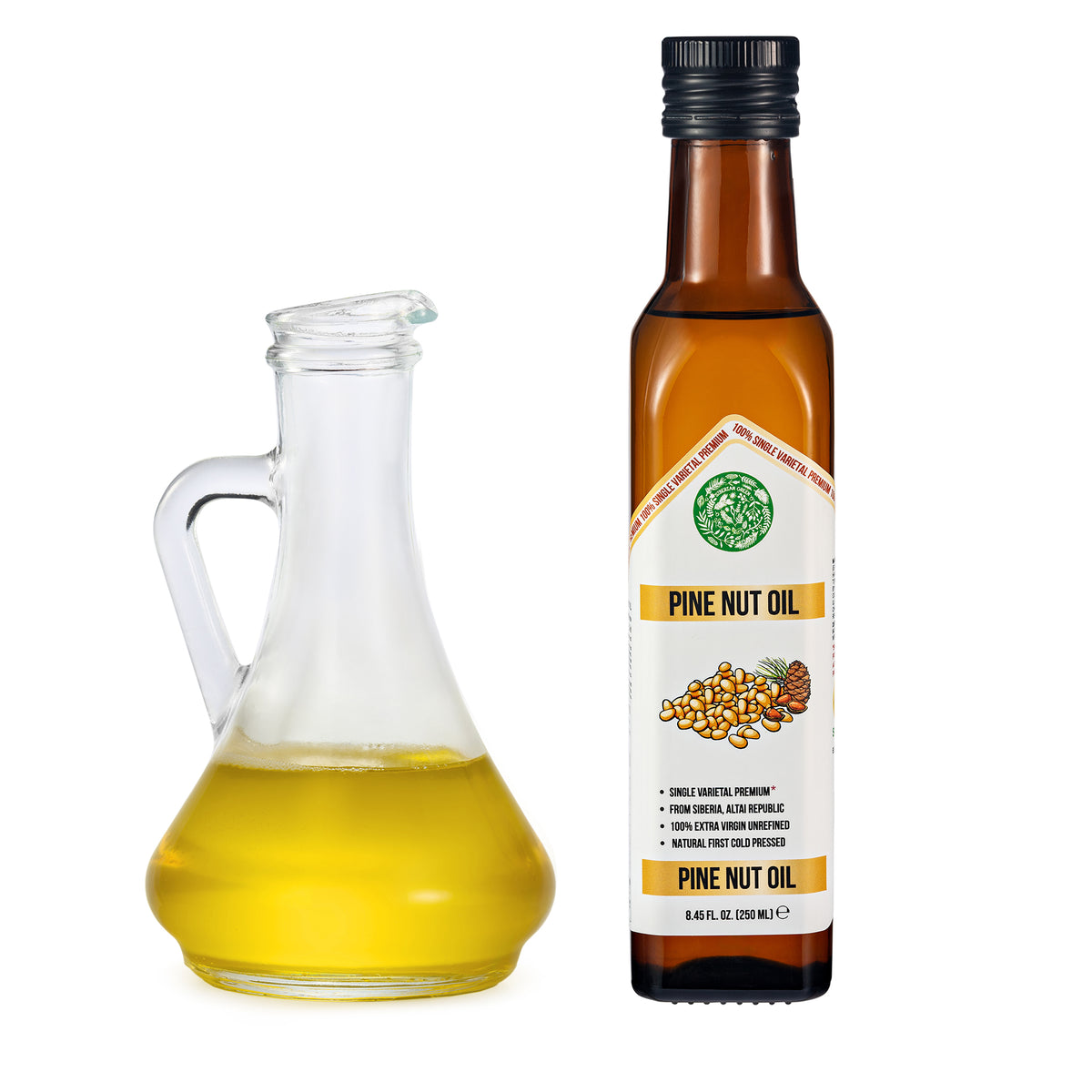 Siberian Green Organic Pine Nut Oil – Cold Pressed | 250ml Glass Bottle