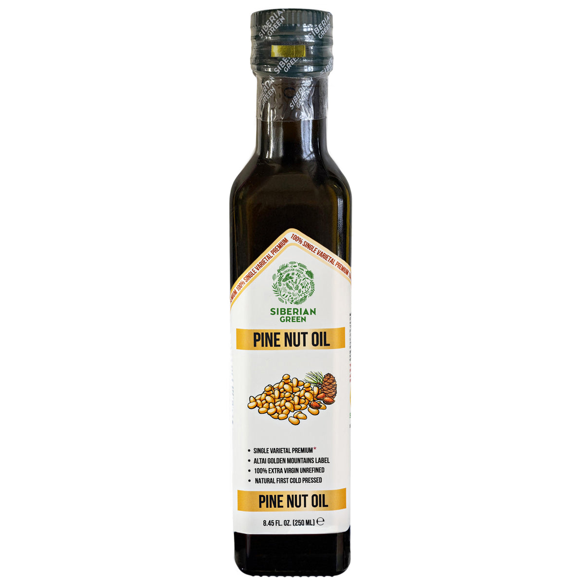 Olio di Pinolo Biologico Verde Siberiano - Spremuto a freddo | Bottiglia di vetro da 250 ml