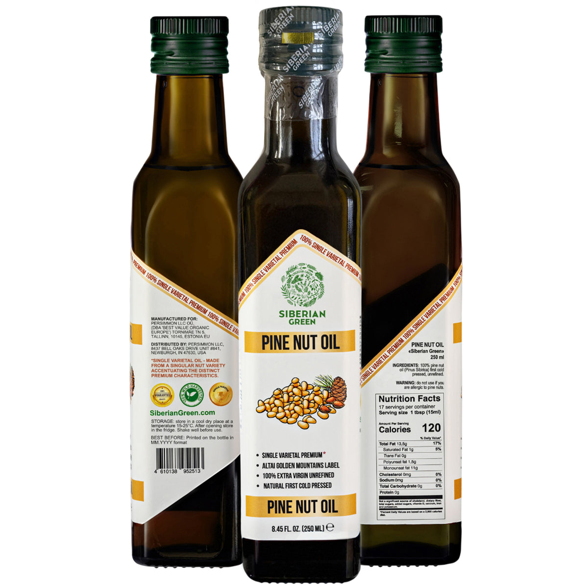 Olio di Pinolo Biologico Verde Siberiano - Spremuto a freddo | Bottiglia di vetro da 250 ml