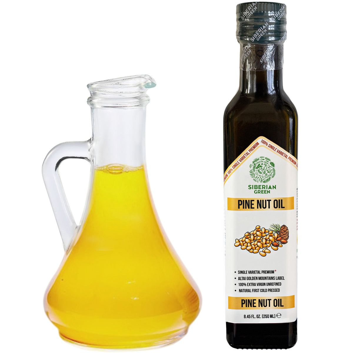 Sibirisches grünes Bio-Kiefernnussöl - kaltgepresst | 250ml Glasflasche