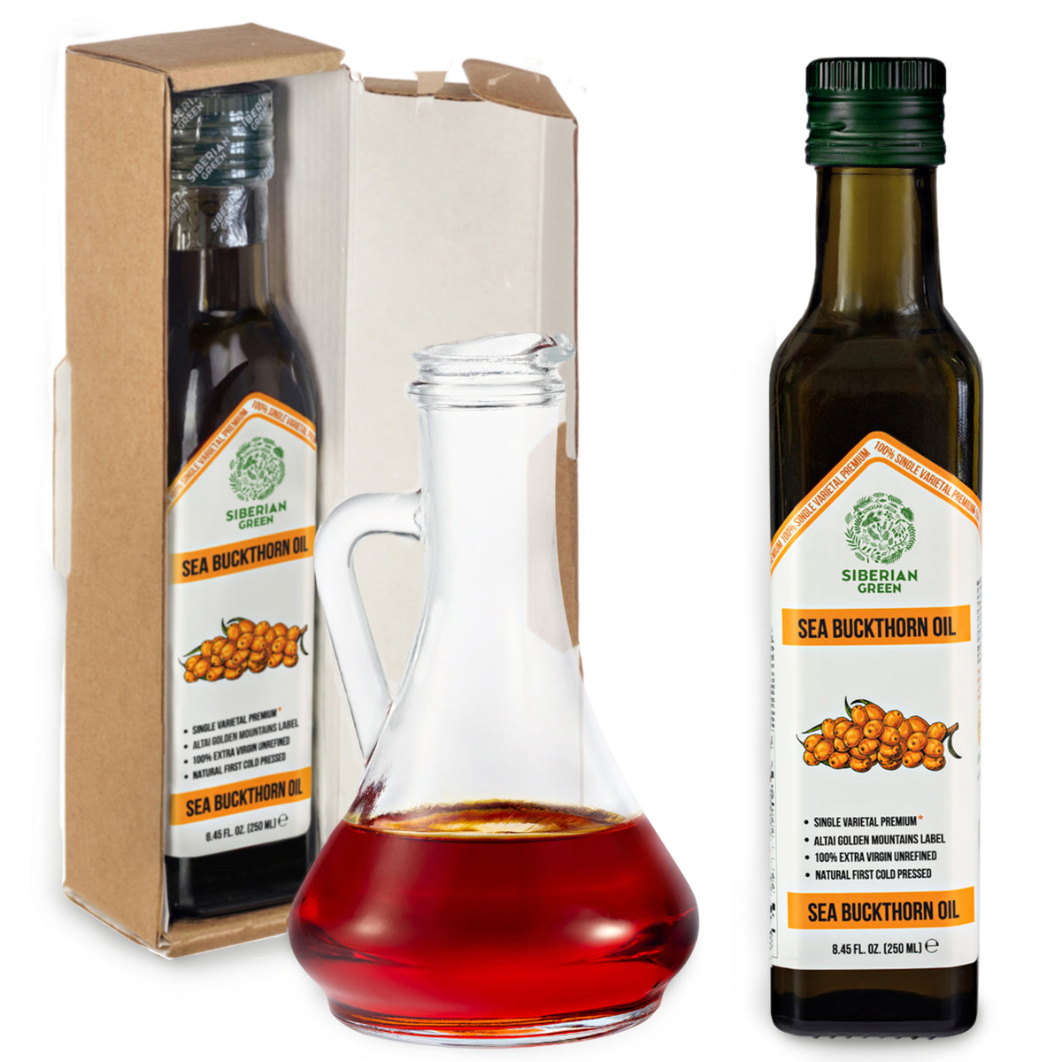 Siberian Green Sea Buckthorn Oil – 250ml Extra Virgin Cold-Pressed