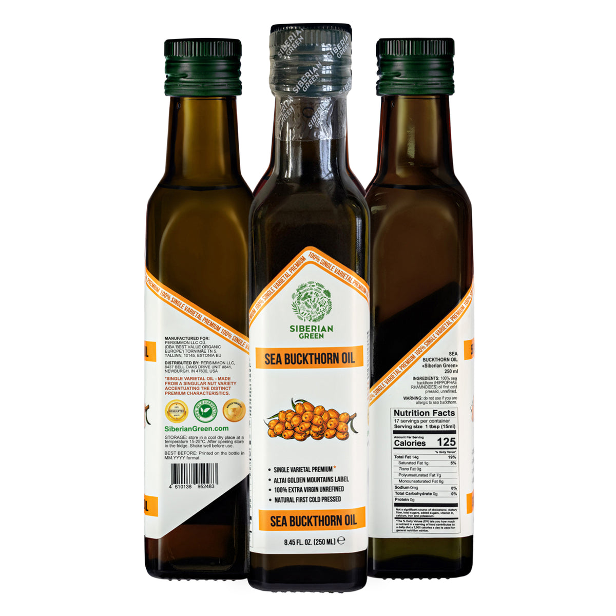 Siberian Green Sea Buckthorn Oil – 250ml Extra Virgin Cold-Pressed