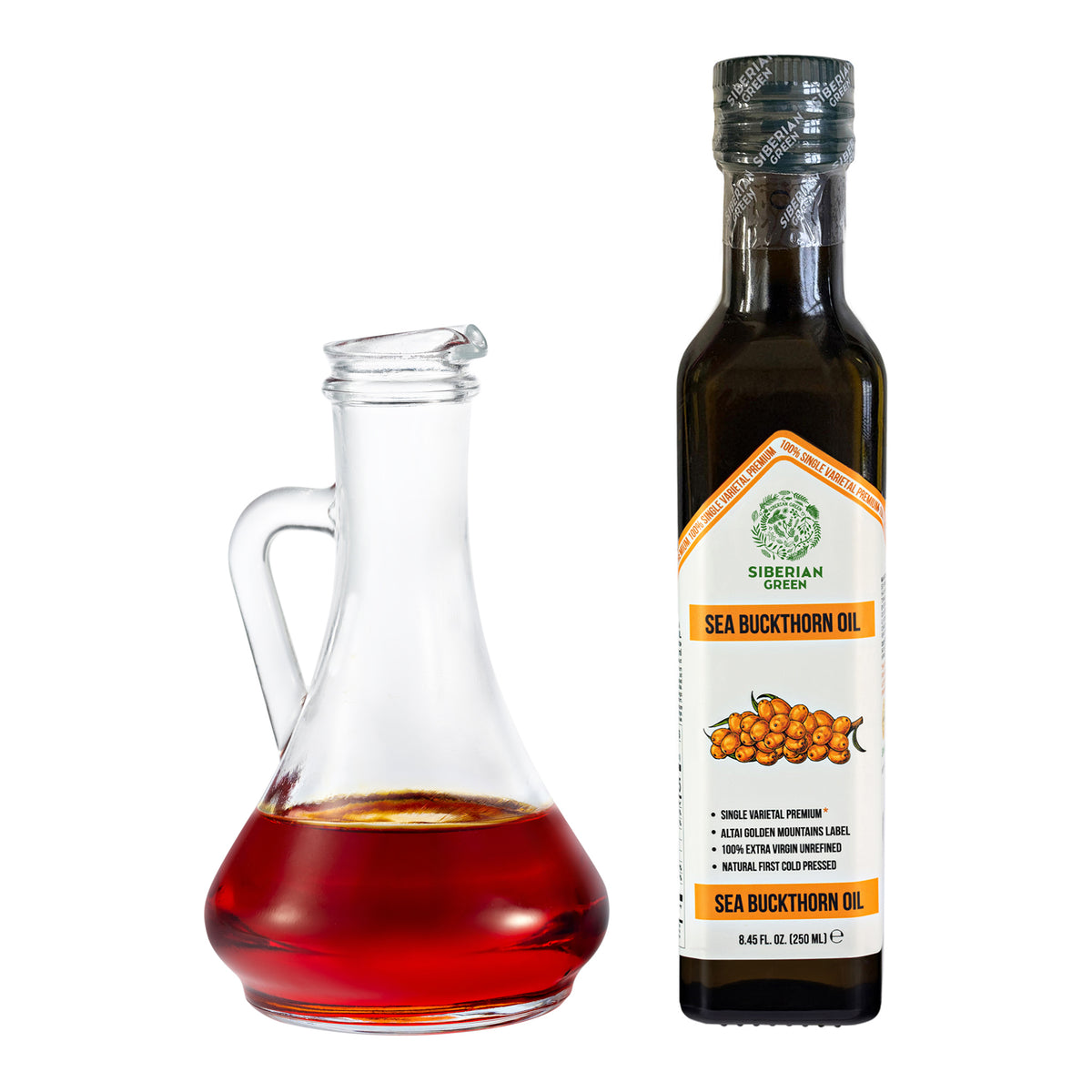 Siberian Green Sea Buckthorn Oil – 250ml Extra Virgin Cold-Pressed