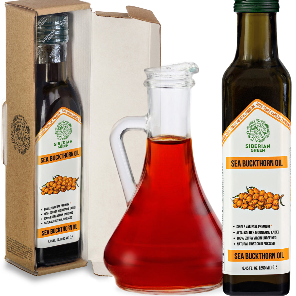 Siberian Green Sea Buckthorn Oil – 250ml Extra Virgin Cold-Pressed