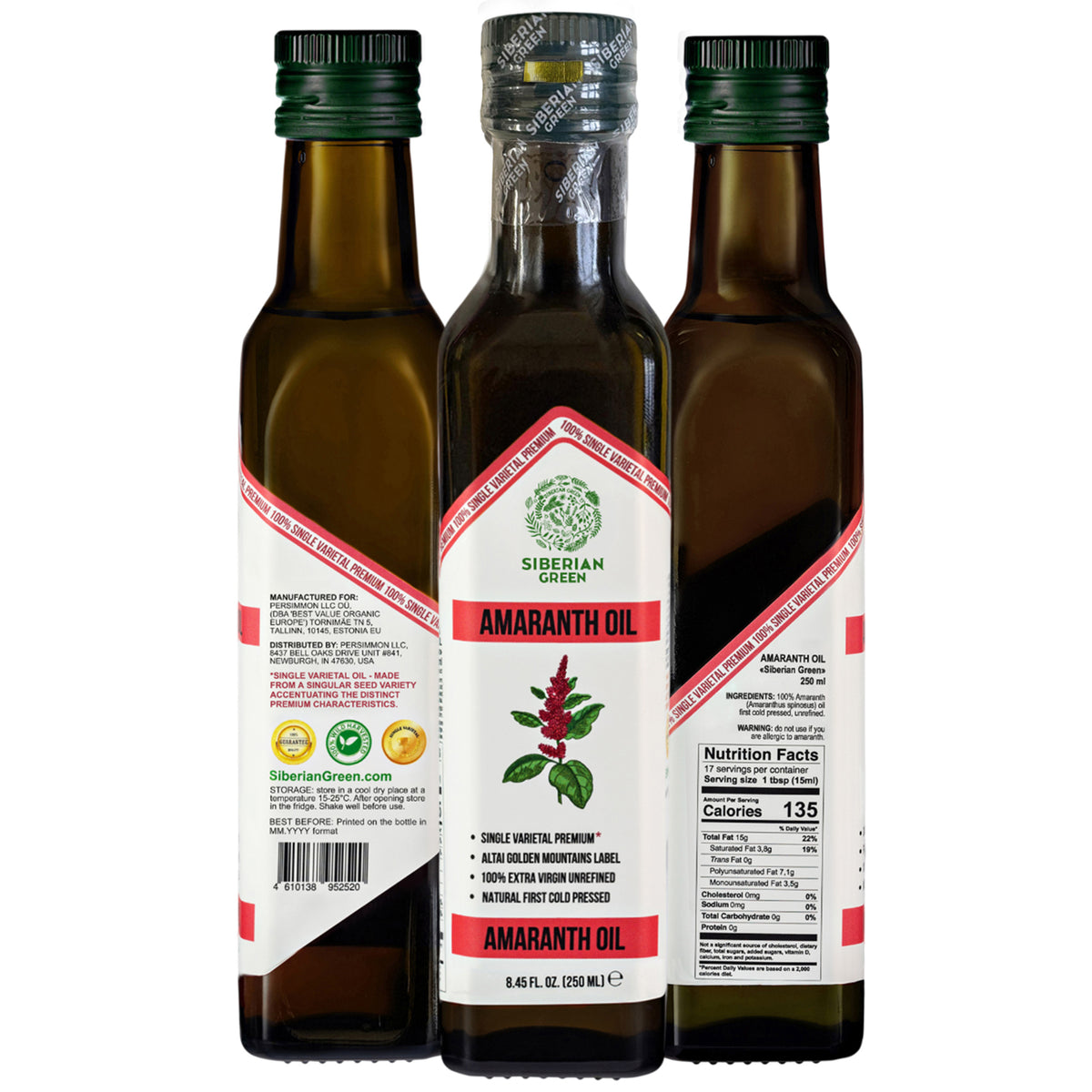 Olio di amaranto verde siberiano - Spremuto a freddo | Bottiglia di vetro da 250 ml