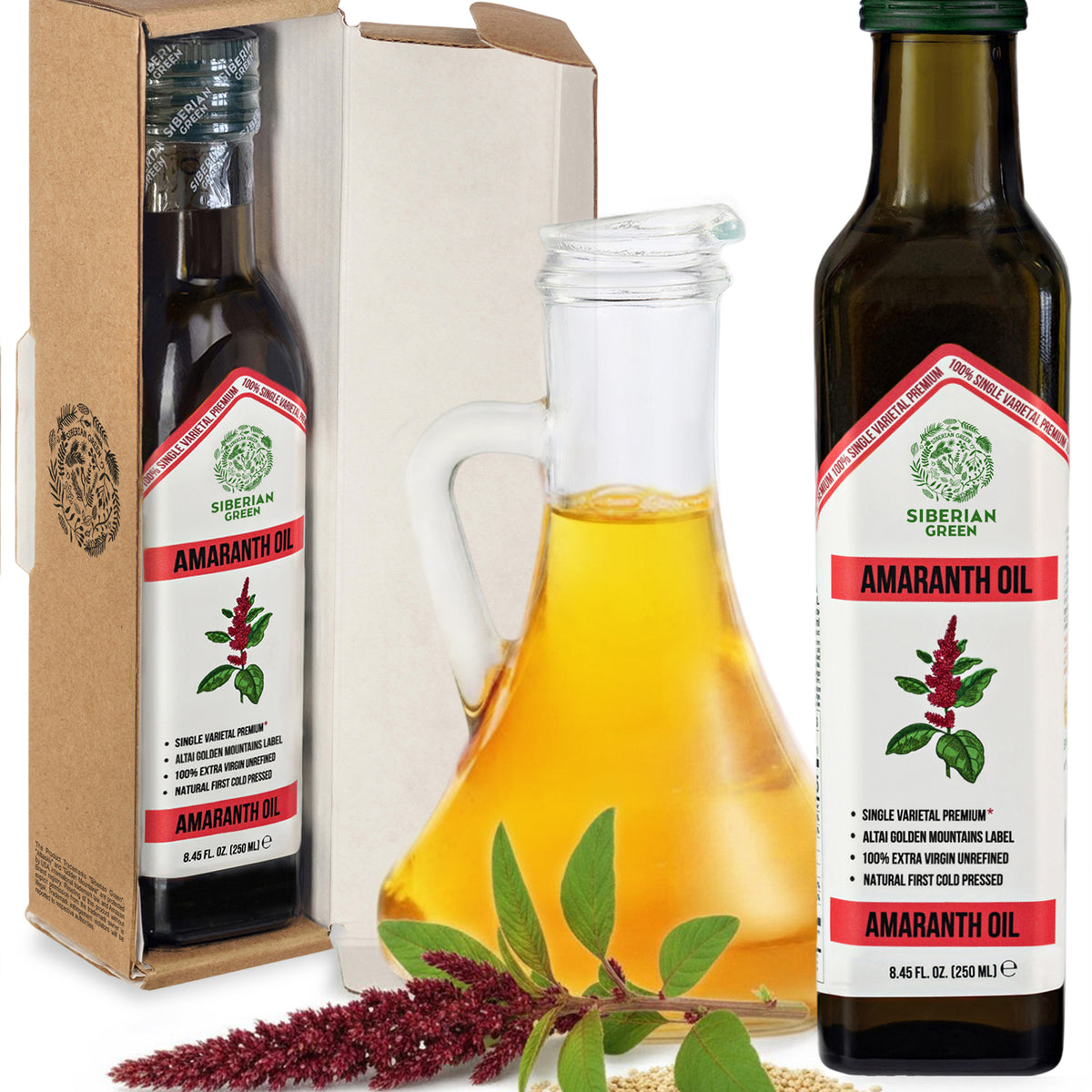 Olio di amaranto verde siberiano - Spremuto a freddo | Bottiglia di vetro da 250 ml