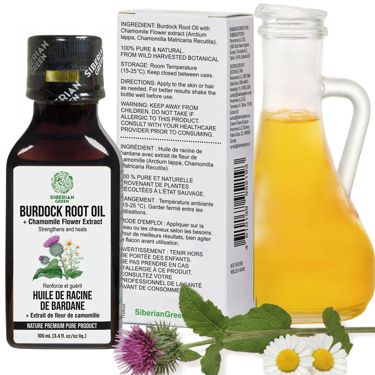 Olio di bardana con estratto di camomilla - Trattamento naturale per capelli più sani e forti