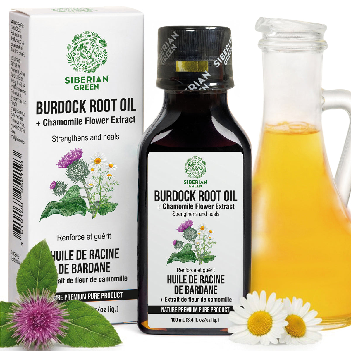 Olio di bardana con estratto di camomilla - Trattamento naturale per capelli più sani e forti