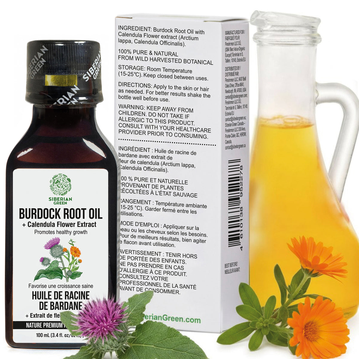 Huile de bardane avec extrait de calendula - Soins capillaires naturels pour des cheveux plus forts et plus volumineux