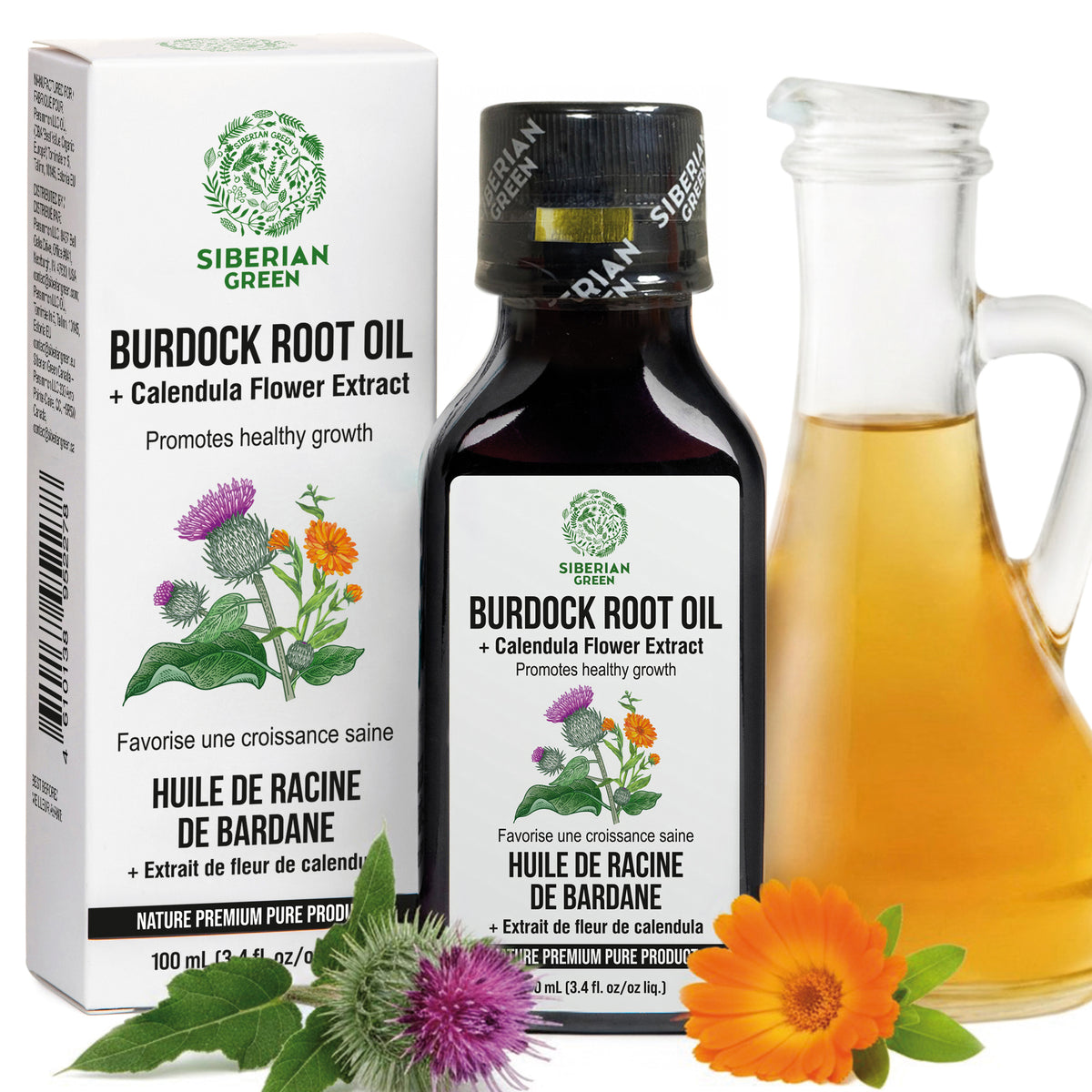 Huile de bardane avec extrait de calendula - Soins capillaires naturels pour des cheveux plus forts et plus volumineux