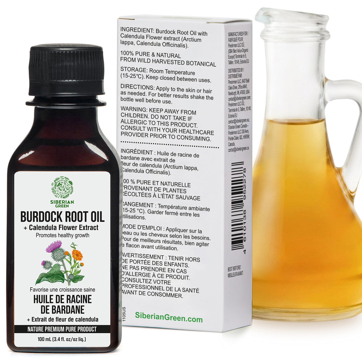 Huile de bardane avec extrait de calendula - Soins capillaires naturels pour des cheveux plus forts et plus volumineux
