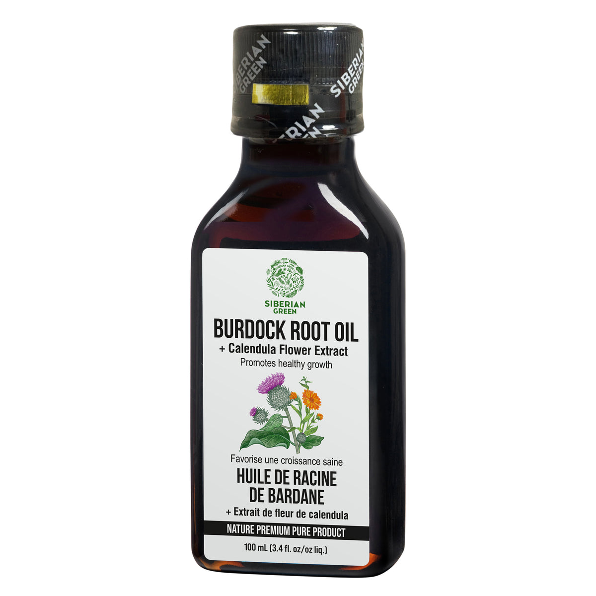 Huile de bardane avec extrait de calendula - Soins capillaires naturels pour des cheveux plus forts et plus volumineux