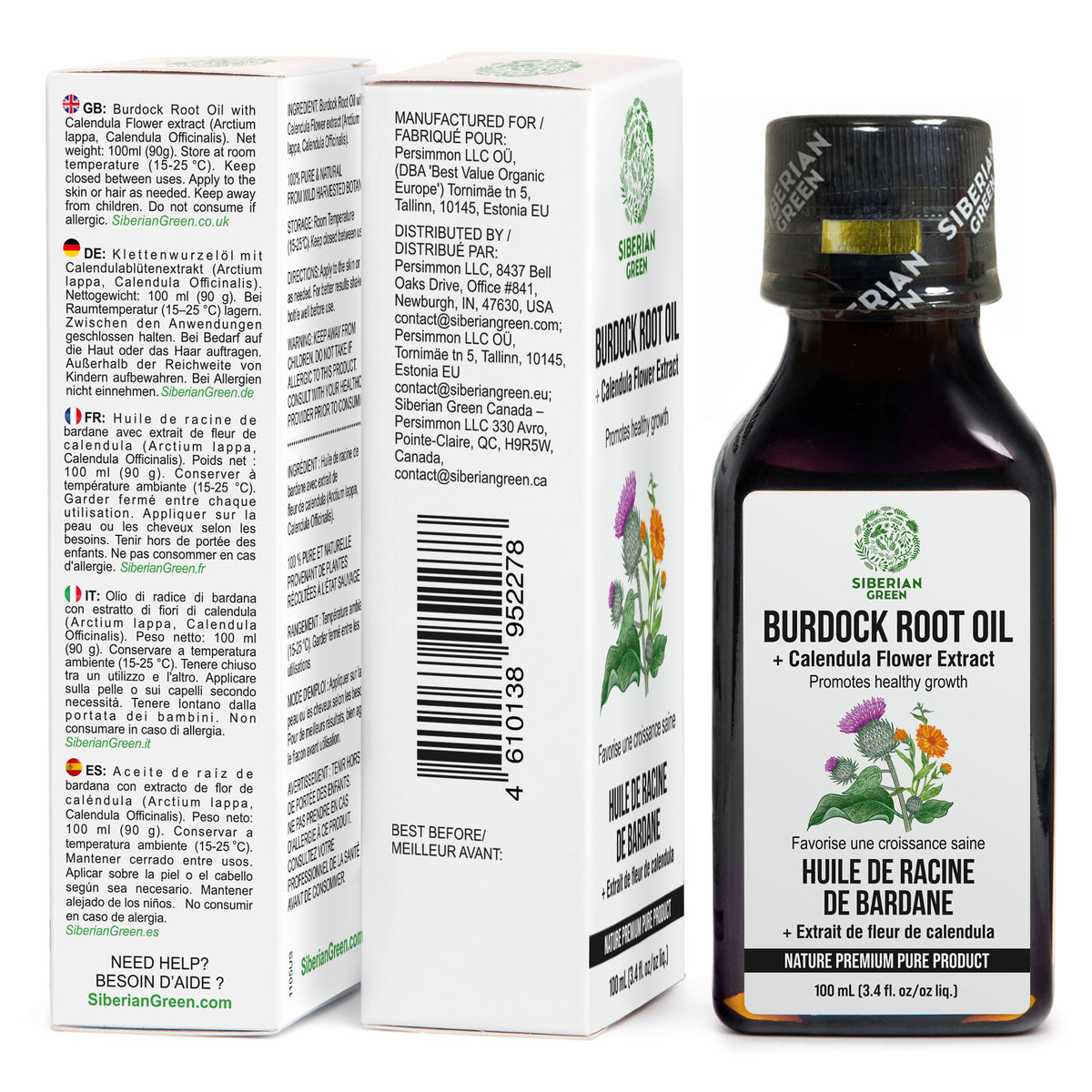 Huile de bardane avec extrait de calendula - Soins capillaires naturels pour des cheveux plus forts et plus volumineux