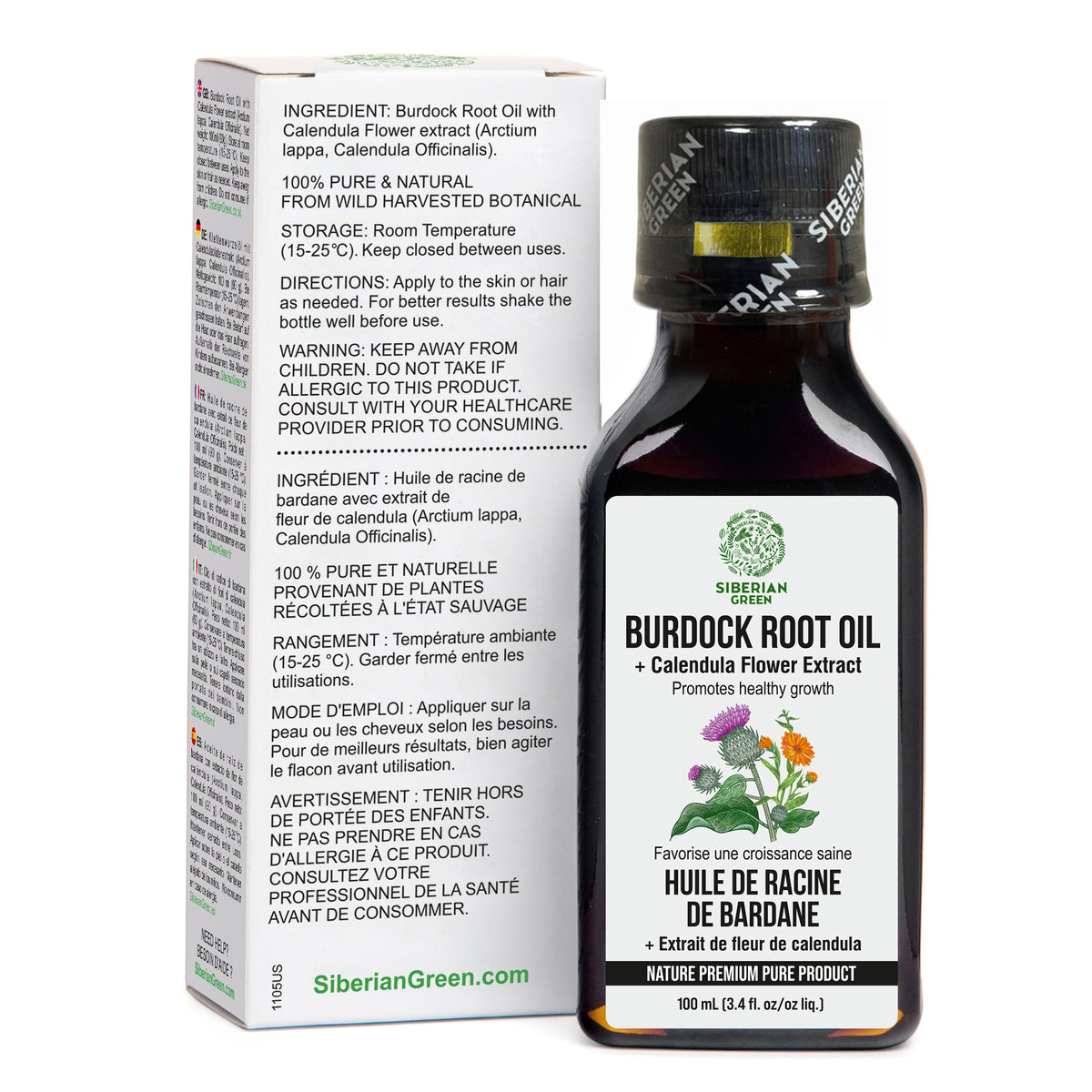 Huile de bardane avec extrait de calendula - Soins capillaires naturels pour des cheveux plus forts et plus volumineux