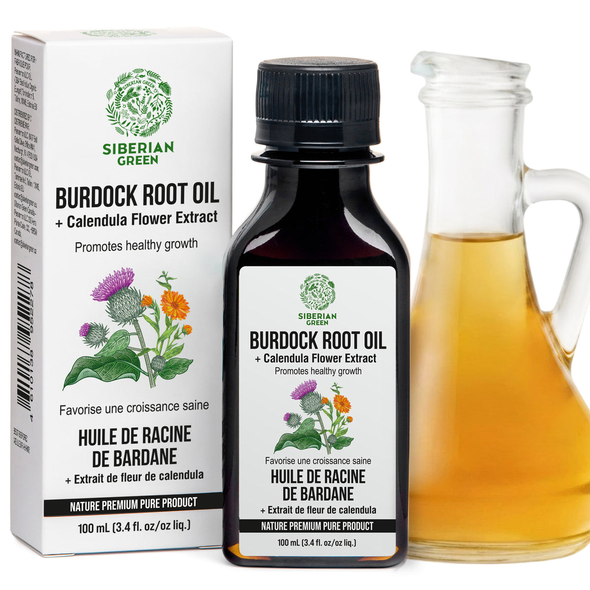 Olio di bardana con estratto di calendula - Cura naturale dei capelli per capelli più forti e corposi