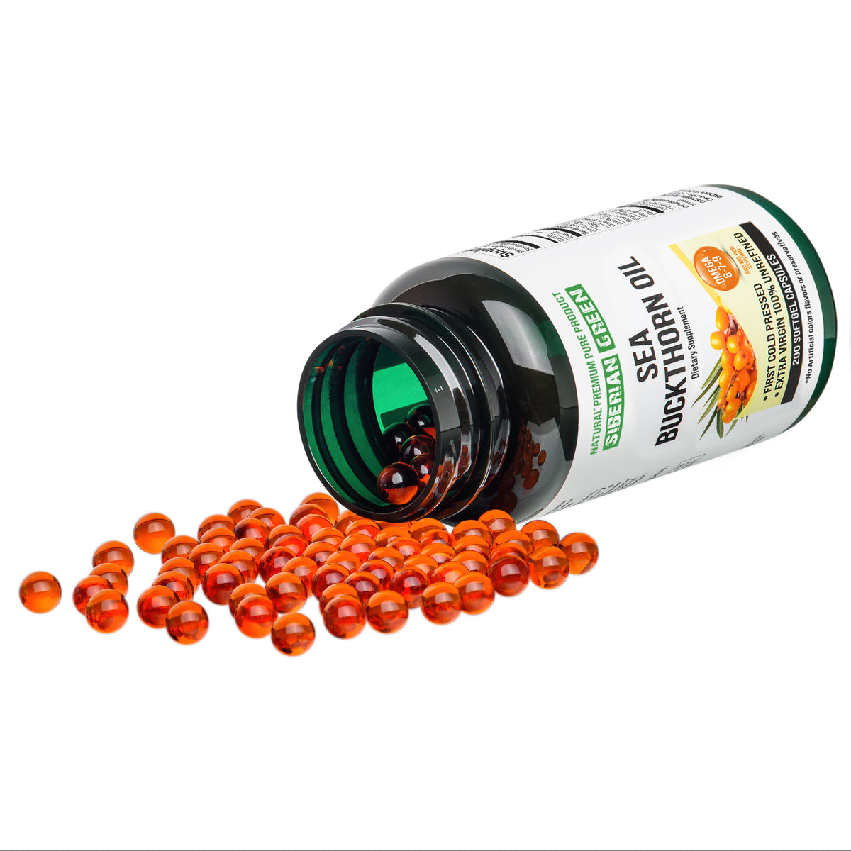 Siberian Sea Buckthorn Oil Capsules – 200 Cold-Pressed Softgels