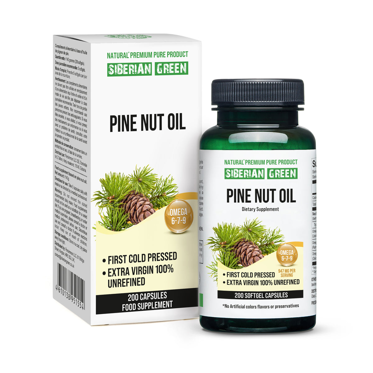 Siberian Pine Nut Oil Capsules – 200 Softgels | Wild Harvested & Cold Pressed
