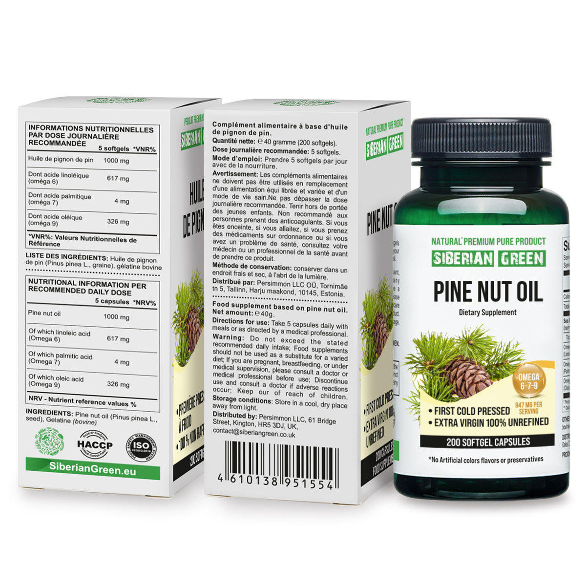 Siberian Pine Nut Oil Capsules – 200 Softgels | Wild Harvested & Cold Pressed