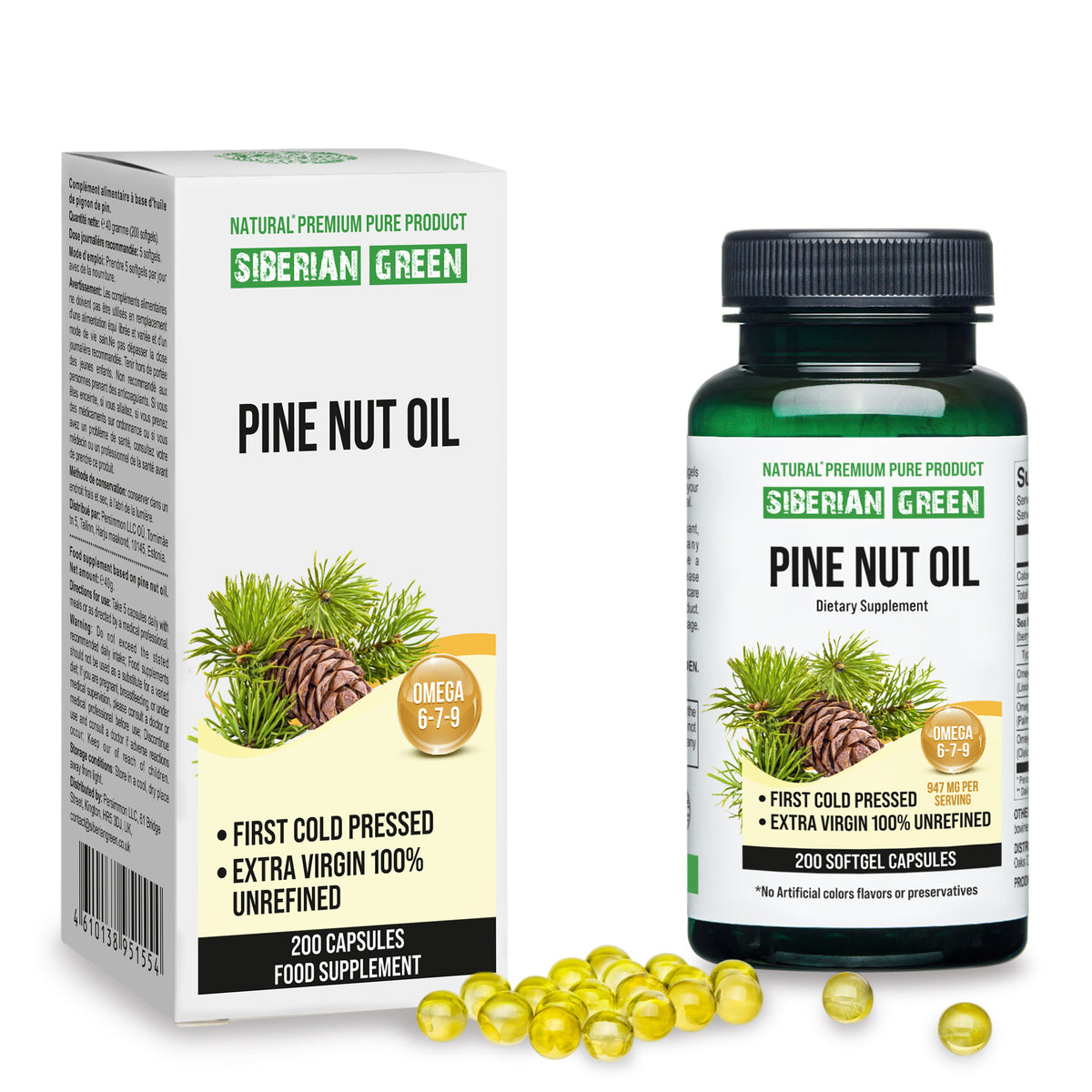 Siberian Pine Nut Oil Capsules – 200 Softgels | Wild Harvested & Cold Pressed
