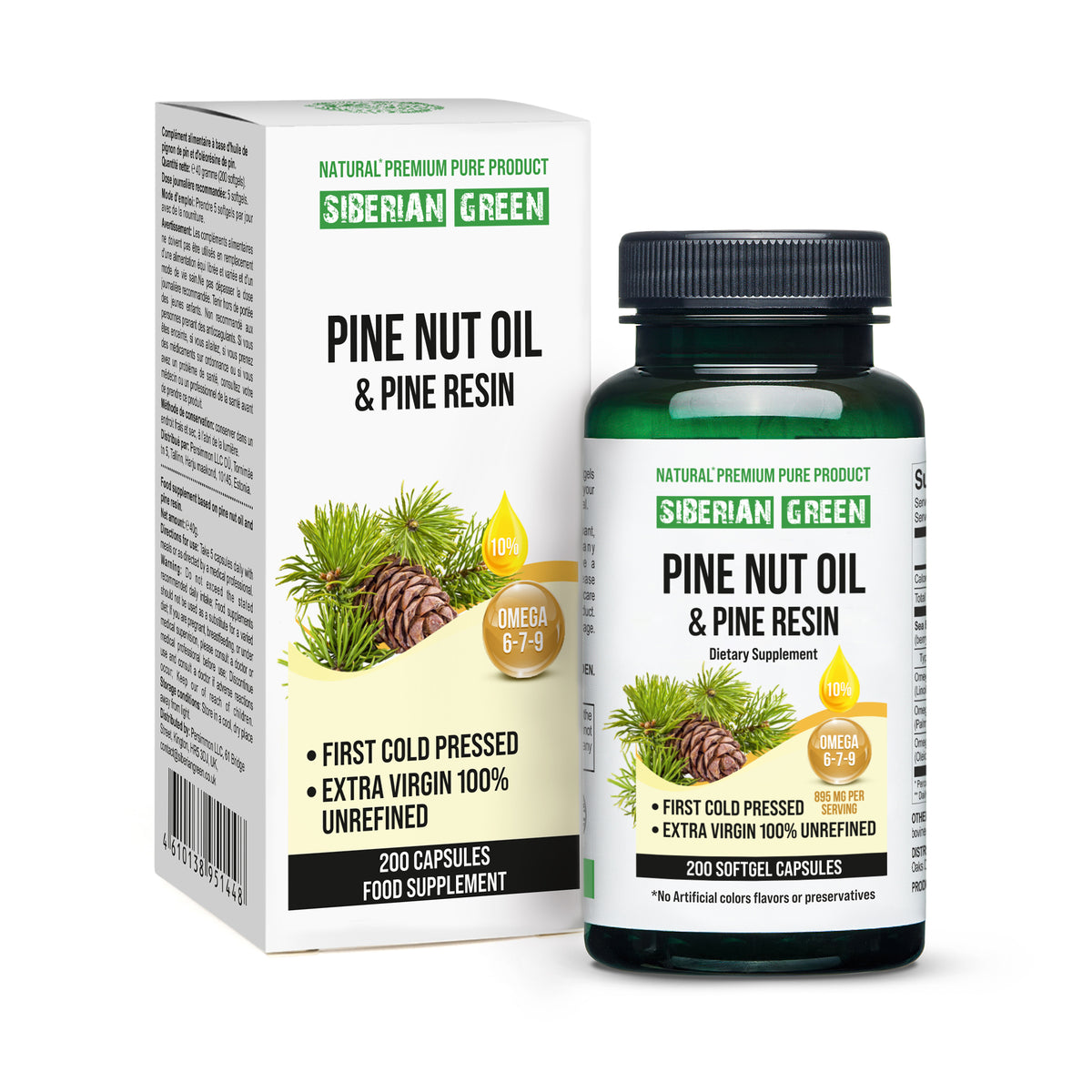 Siberian Pine Nut Oil Capsules with Pine Resin – 200 Softgels