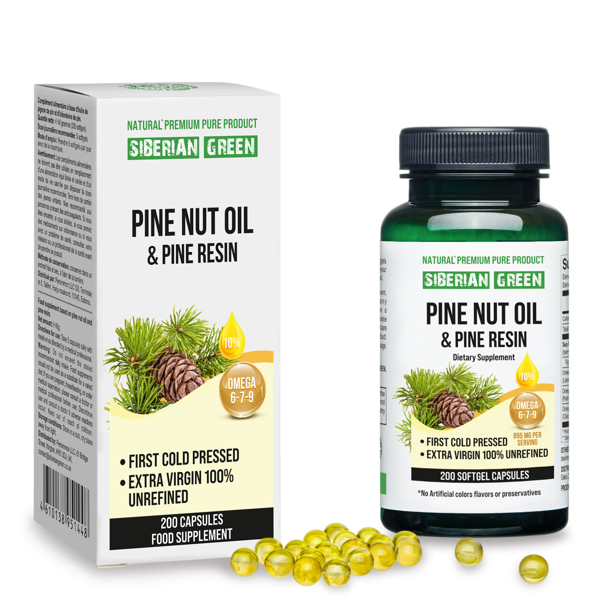 Siberian Pine Nut Oil Capsules with Pine Resin – 200 Softgels