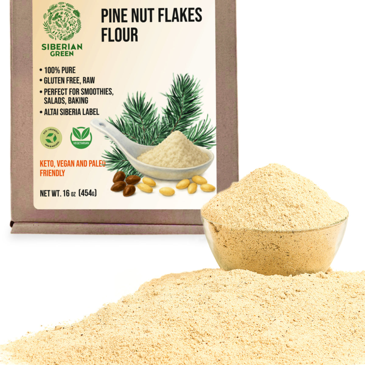 Polvere di pinoli siberiani - 454 g | Farina di pinoli biologici dell'Altai